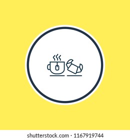 Vector illustration of tea with croissant icon line. Beautiful hotel element also can be used as breakfast icon element.