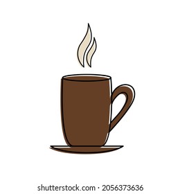 Vector illustration of tea cup with color spots. Black linear art isolated on white background. Black tea illustration. 