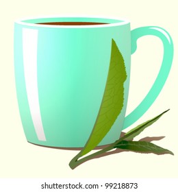 Vector illustration of an  tea cup with leaves