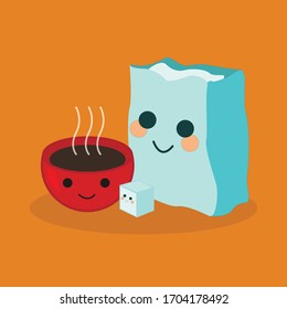 Vector illustration of a tea cup and sugar