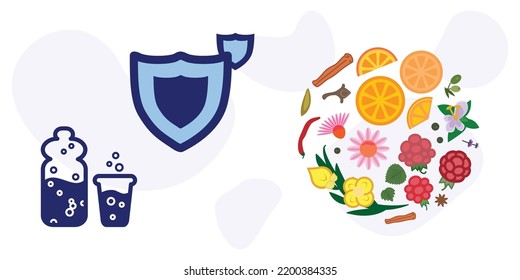 vector illustration for tea or herbal drink to boost immunity as food supplement health protector
