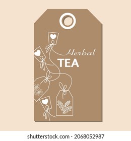 Vector Illustration Of A Tea Herbs And Tea Bag Sketch Elements For Labels, Packaging And Postcard Design. Herbal Tea With Tea Bag And Chamomile