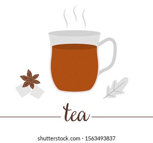 Vector illustration of tea isolated on white background. Winter traditional drink. Holiday hot beverage with sugar and anise