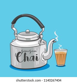 Vector Illustration Of Tea Kettle And Glass