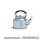 Vector illustration of tea kettle. Indian traditional tea kettle with hot tea Vector. Tea time Vector illustration