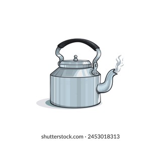 Vector illustration of tea kettle. Indian traditional tea kettle with hot tea Vector. Tea time Vector illustration