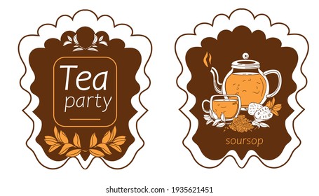 Vector illustration of tea label  on white background. You can us as design in card, teashops, banner, sticker, tea label, cafe menu and other.