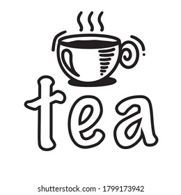 Vector illustration of tea mugs with the word tea, for restaurant menus and others, isolated on a white background, black illustration, vector