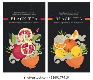 Vector illustration. Tea packaging design. Set of stickers for tea.