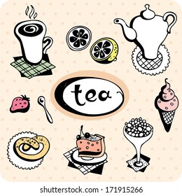 Vector illustration of tea party set.