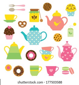 Vector Illustration Of Tea Party Set.