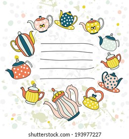 Vector illustration of tea party set with place for your text