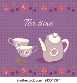 Vector illustration of tea party set. Menu for restaurant, cafe, bar, coffee house