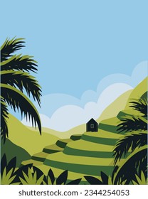 Vector illustration. Tea plantations. Design for packaging, background for packaging, design for a poster, banner, advertising.