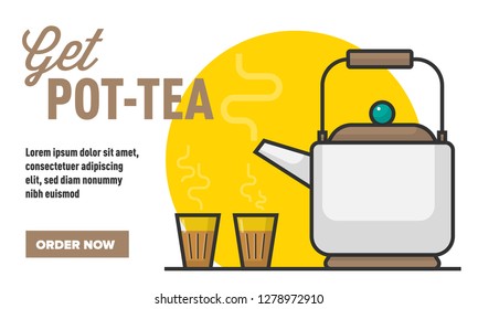 Vector illustration of Tea Pot and Tea Glasses. Indian Chai Kettle and Chai glasses. Chai Ad concept