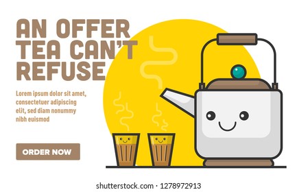 Vector illustration of Tea Pot and Tea Glasses. Indian Chai Kettle and Chai glasses. Chai Ad concept