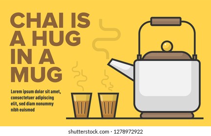 Vector illustration of Tea Pot and Tea Glasses. Indian Chai Kettle and Chai glasses. Chai Ad concept