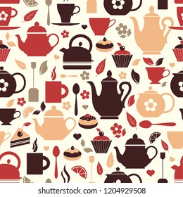 Vector illustration of tea. Seamless pattern of tea symbol.