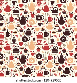 Vector illustration of tea. Seamless pattern of tea symbol.