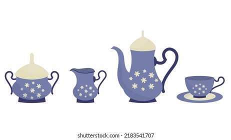 vector illustration of tea set with flower decor