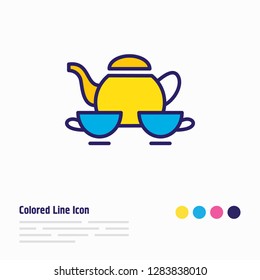 Vector illustration of tea set icon colored line. Beautiful lifestyle element also can be used as porcelain icon element.