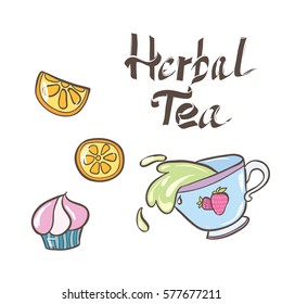 vector illustration with tea set on white background