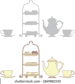 Vector illustration of tea set and three-tier tray