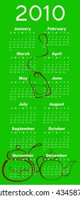 Vector Illustration of tea style design Calendar for 2010