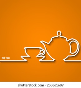 Vector Illustration of Tea Time Outline for Design, Website, Background, Banner. Pot and Cup silhouette Element Template for Infographic or Restaurant Menu