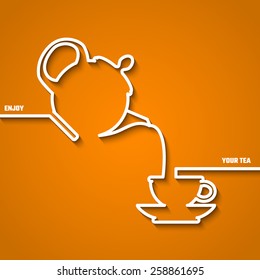 Vector Illustration of Tea Time Outline for Design, Website, Background, Banner. Pot and Cup silhouette Element Template for Infographic or Restaurant Menu