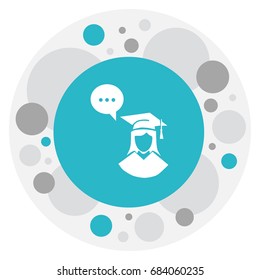 Vector Illustration Of Teach Symbol On Graduate Student Icon. Premium Quality Isolated Diplomaed Woman Element In Trendy Flat Style.