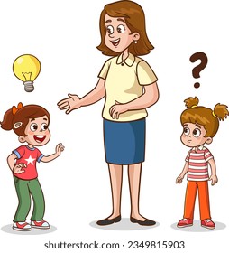 vector illustration of teacher asks her students questions