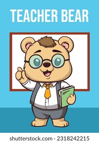 Vector Illustration, Teacher Bear, Animal Clipart