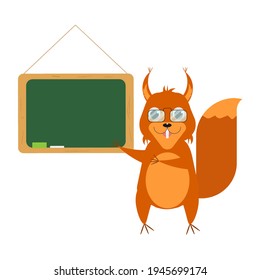 Profesor de ilustración vectorial con pizarra .  Ardilla. 