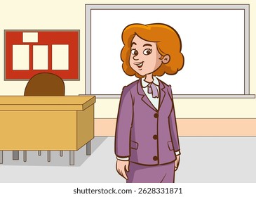 vector illustration of a teacher in the classroom.image of a young modern teacher in the classroom