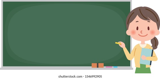 Vector illustration of teacher in front of blackboard.