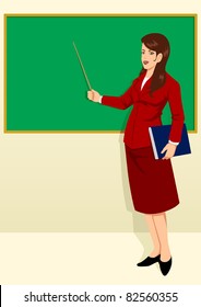 Vector illustration of a teacher in front of the classroom