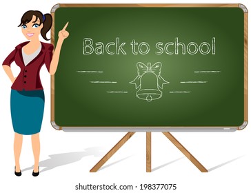 Vector illustration of a teacher pointing to blackboard on a white background Vector illustration of a teacher pointing to blackboard on a white background