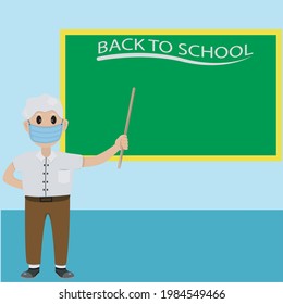 Ilustración vectorial de la presentación del profesor de vuelta a la escuela en clase.