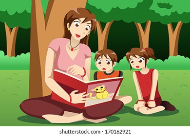 Vector Illustration Teacher Reading Book Preschool Stock Vector ...