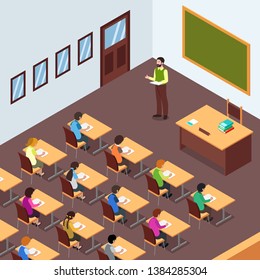 A vector illustration of Teacher Student in Classroom in Isometric 
