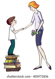 The vector illustration with teacher and student/ Woman with flowers.Education themes.
Cute cartoon people
