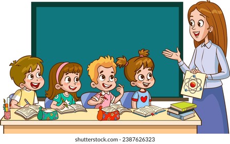 vector illustration of teacher and students having a lesson together
