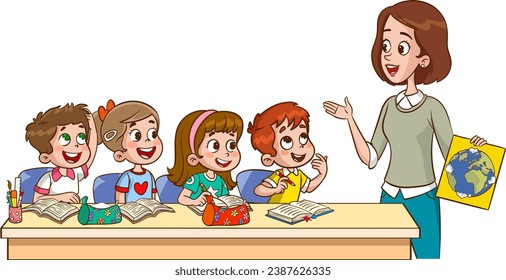 vector illustration of teacher and students having a lesson together