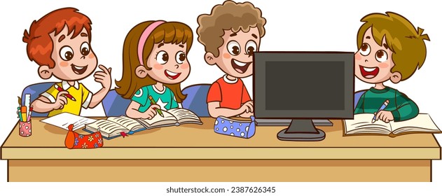 vector illustration of teacher and students having a lesson together