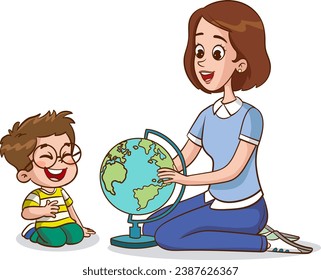 vector illustration of teacher and students having a lesson together