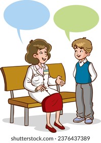 vector illustration of teacher and students talking 