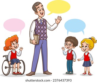 vector illustration of teacher and students talking 