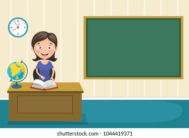 Vector Illustration Of Teacher Teaching In Classroom
