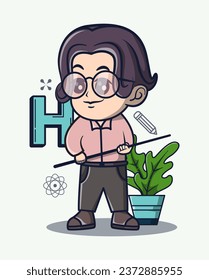 vector illustration of a teacher teaching ,ornamental plants beside. profession icon concept